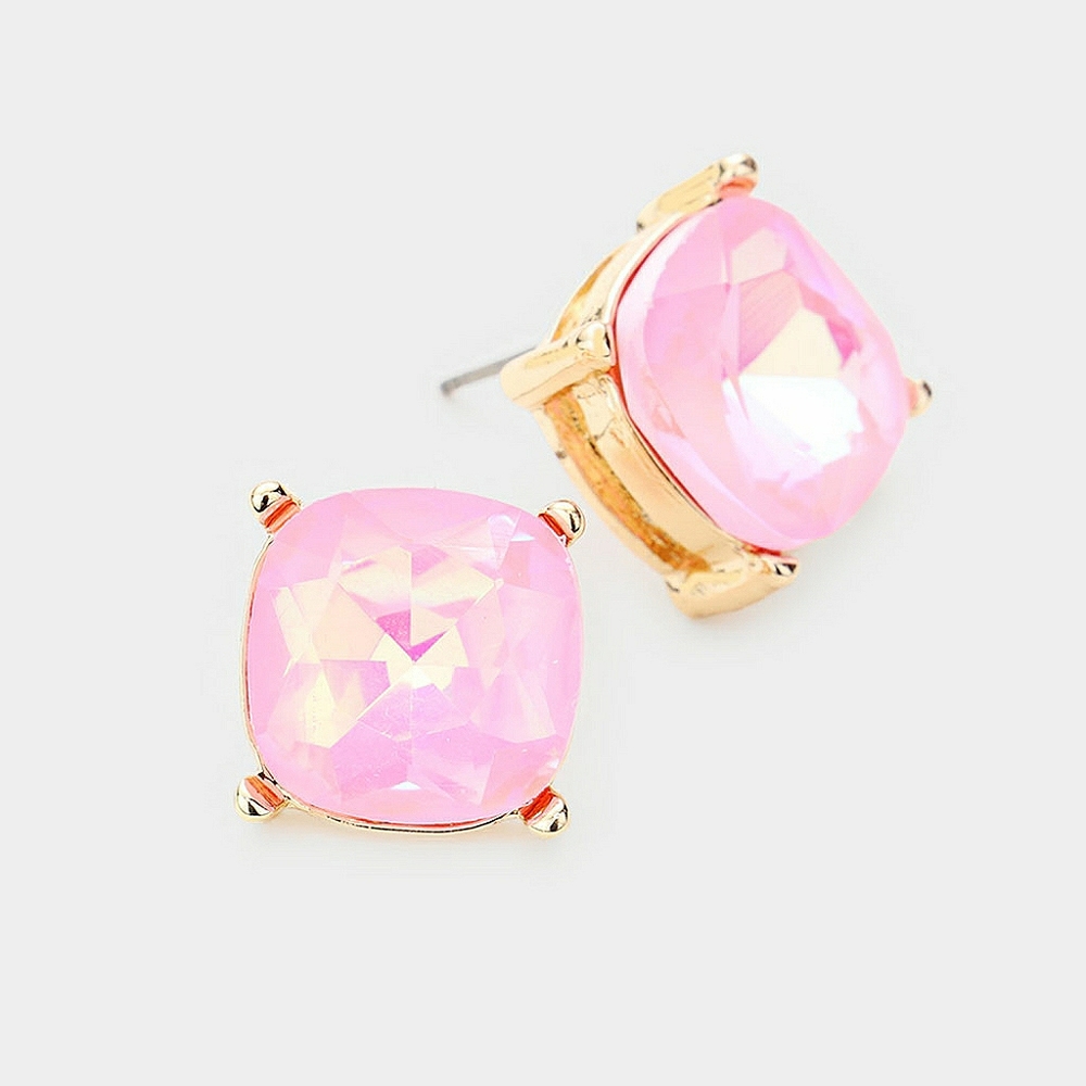 Pink Gold Square Stud Fashion Jewelry Earrings